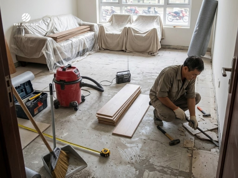 Sàn gỗ có cần tháo đồ đạc không